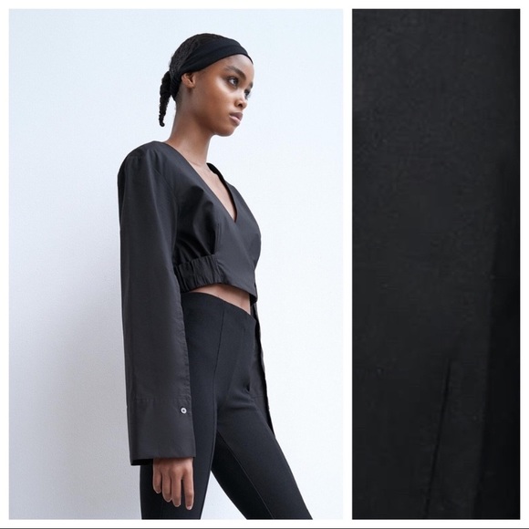 Zara Black Poplin Wrap Top - Picture 2 of 5